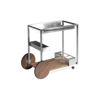 Angel Cerd&aacute; Minibar Trolley Polished Steel & Walnut Veneer in Brown