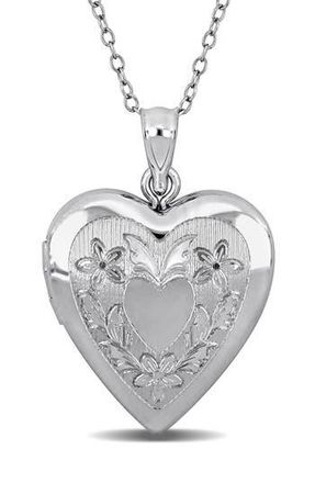 Delmar Floral Engraved Heart Locket Pendant Necklace in Silver at Nordstrom Rack