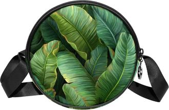Generic Circle Crossbody Bag for Women, Tropical Jungle Palm Leaves Small Sling Bag Daypack with Zipper Adjustable Shoulder Straps Casual Ladies Girls Round P