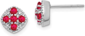 Diamond2Deal Sterling Silver Rhodium-plated Ruby Flower Stud Earrings