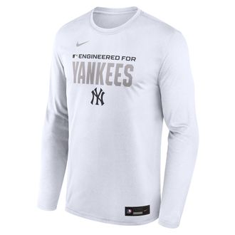 Nike New York Yankees Authentic Collection Team Issue Nike Mens Dri-FIT MLB Long-Sleeve T-Shirt in White | 02TJ10ANK-JE6
