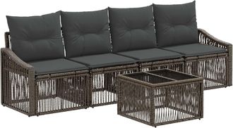 vidaXL Conjunto De Sof&aacute;s De Jard&iacute;n 5 Uds. Gris Rat&aacute;n Sint&eacute;tico Vidaxl