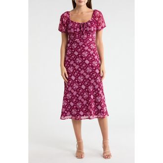 Melrose and Market Short Sleeve Chiffon Midi Dress in Purple Potion Bella Ornate at Nordstrom Rack, Size X-Small
