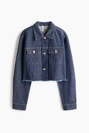 H&M Cropped Denim Jacket in Dark Denim Blue at Nordstrom, Size Xx-Large