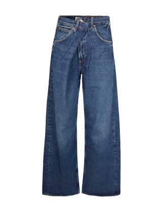 A Gold E Wide-Leg Jeans with Folded Waistband Detail