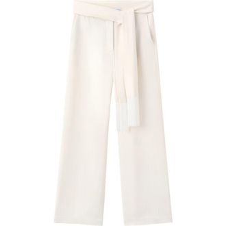 Mango Belted Straight Leg Pants in Ecru at Nordstrom, Size 10