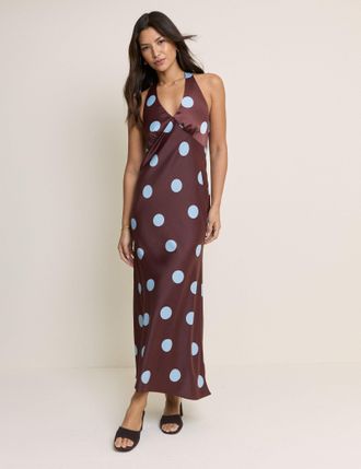 Nobody's Child Brown Polka Dot Cali Halter Neck Midi Dress