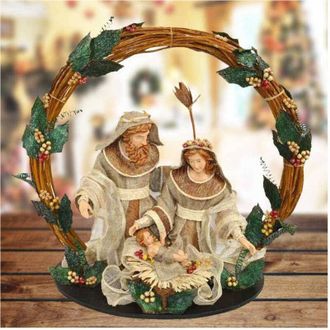 Trade Shop Trade Shop - Presepe Nativita Con Corona Legno Agrifoglio Altezza 49cm Decorazioni Natalizie