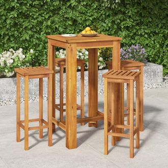 vidaXL Mesa Y Taburetes Altos De Jard&iacute;n 5 Pzas Madera Maciza Acacia Vidaxl