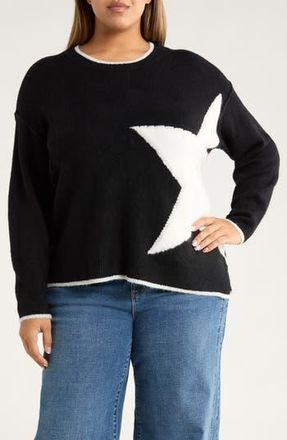 Vince Camuto Star Detail Crewneck Sweater in Rich Black at Nordstrom Rack, Size 3X