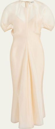 Khaite Ria Puff-Sleeve Draped Silk-Blend Maxi Dress
