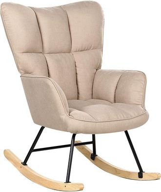 Beliani Mecedora Moderna Tapicer&iacute;a De Tela De Poli&eacute;ster Sill&oacute;n De Madera Beige Oulu