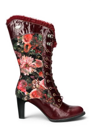 Laura Vita Floral Womens Goth Victorian Red Leather Heeled High Boots - Alcbane-351