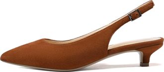 EDEFS Classic Brown Suede Court Shoes for Women Slingback Design with 1.5 Inch Low Heel for Comfortable Workwear UK4