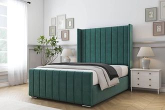 Comfort Beds Serena Plush Bed Frame With Mattress -50 Upholstered Wingback in Emerald | Size: Single