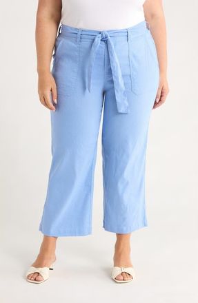 Liverpool L.A. Belted Linen Blend Wide Leg Crop Pants in Chambray Blue at Nordstrom Rack, Size 18W