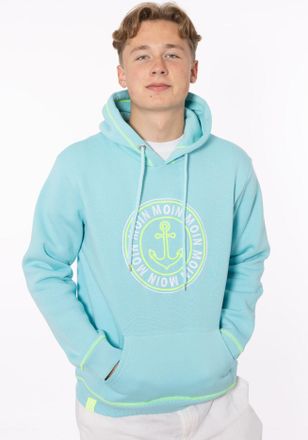 Zwillingsherz Hoodie ZWILLINGSHERZ Anker & Moin, Herren, Gr. S, blau (t&uuml;rkis), Sweatware, Obermaterial: 50% Baumwolle, 50% Polyester, unifarben, Basic h&uuml;ftlang, Run