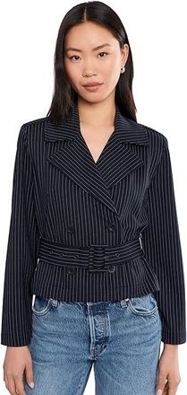 Liverpool L.A. Petite Cropped Pinstripe Trench Jacket With Belt Womens Jacket Deep Midnight/ White Pinstripe : PXL