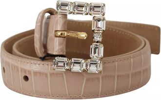 Dolce & Gabbana Beige Leather Crystal Buckle Women Belt Calf