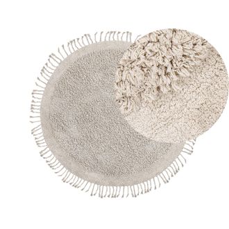 Beliani Alfombra De Algod&oacute;n Beige Claro 140 Cm Pelo Largo Borlas Boho Moderno Bitlis