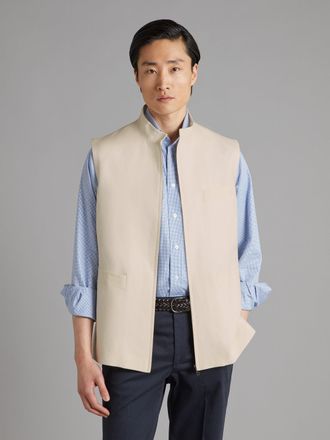 Oliver Brown Linen Gilet with Zip - Stone