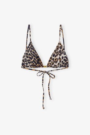 Ganni Recycled Leopard Printed String Bikini Top - Size 14 Mixed