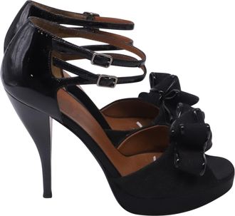 Lanvin Bow Platform Sandal Heels in Black Patent Leather