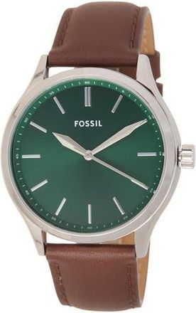 Fossil Fenmore Three-Hand Quartz Leather Strap Watch, 44mm in Silver at Nordstrom Rack