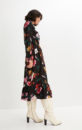 Bonprix Midikleid BONPRIX Midikleid aus fliessender Viskose, Damen, Gr. 42, N-Gr, schwarz, Obermaterial: 100% Viskose, ausgestellt, Kleider Midikleid, f&uuml;r sti