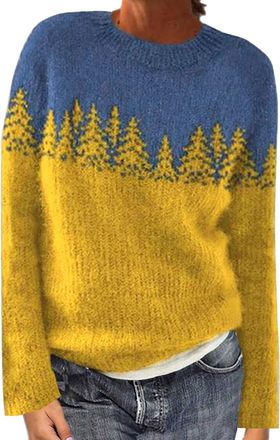 Generic Cashmere Jumpers Ladies, Ladies Jumpers Fairisle Womens Sweaters Long Sleeve Knit Cosy Jumper Tops Soft Comfortable Icelandic Nordic Tunic Casual Slim