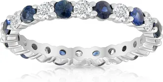 Pompeii3 1 1/2ct Sapphire & Diamond Eternity Wedding Ring 14K White Gold Size Selectable