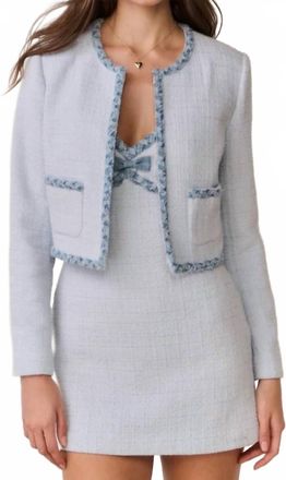 LoveShackFancy Azula Denim Trimmed Tweed Jacket In Wild River