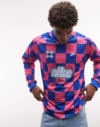 Nike Futbol - Top da portiere a scacchi rosa e blu
