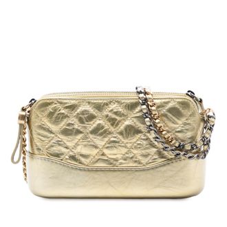 Chanel Tweedekans Gequilted Metallic Verouderd Kalfsleer Gabrielle Clutch Met Ketting