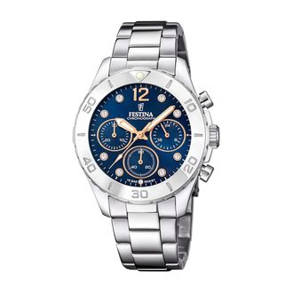 Festina Blauw Stalen Kwarts Dameshorloge - Dames - Horloges - Grijs - ONE Size - Accessoires