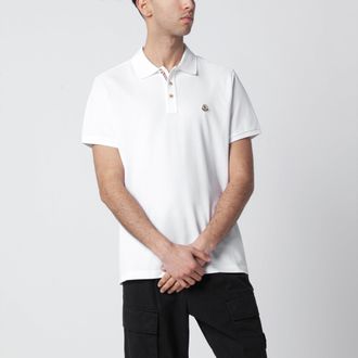 Moncler White cotton polo shirt with logo patch