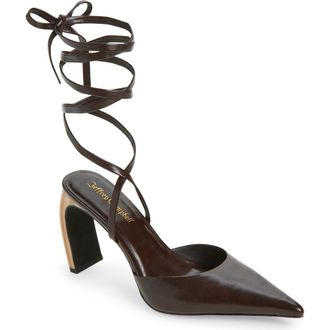 Jeffrey Campbell Accural Ankle Wrap Pointed Toe Pump in Coffee at Nordstrom, Size 5.5