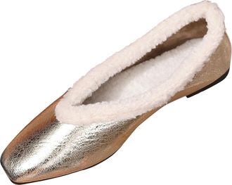 Generic Gold Female Winter Square Toe Plus Velvet Thick Warm Shoes Shallow Mouth Durable Material