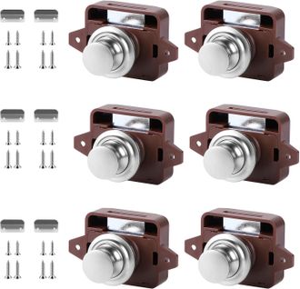 OEM Cerradura De Bot&oacute;n Pulsador, Juego De 6, Cerradura Met&aacute;lica Sin Llave, Cerradura, Cerradura Para Muebles, Marr&oacute;n, Autocaravana, Caravana, Bot&oacute;n De Blo