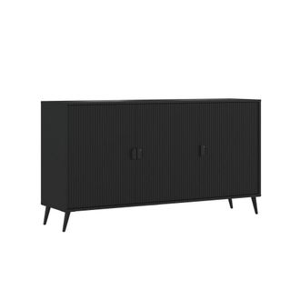 Oresteluchetta Aparador 3 puertas total black con tiradores y patas negras, 88x153x49