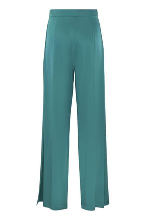 Pianoforte di Max Mara Womens Turquoise Satin Fiesta Wide-leg Pant - Dark Green Silk - Size EU 44 (Womens)