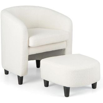 Costway Poltrona Moderna con Poggiapiedi, Sedia Imbottita in Tessuto Teddy con Struttura in Legno e Feltrini Antiscivolo, Sedia Poltroncina per Soggiorno