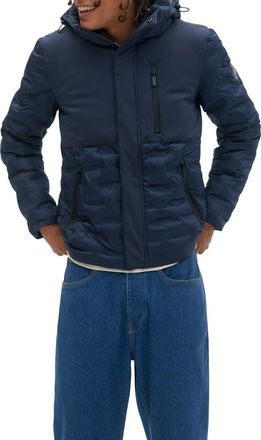 Noize Dawson Mixed Media Hooded Puffer Jacket in Navy at Nordstrom Rack, Size X-Large