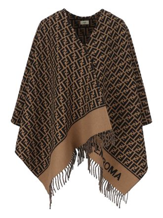 Fendi jacquard-pattern fringed poncho - women - Virgin Wool/Cashmere - OS - Brown