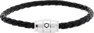 Montblanc Montblanc Steel & Black Leather Bracelet, Size 60
