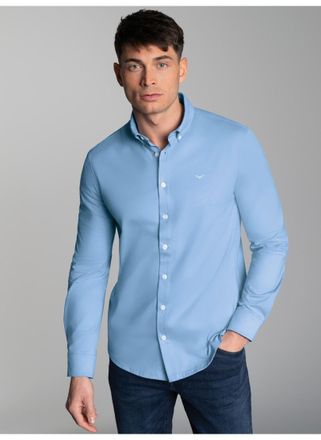 Trigema Poloshirt TRIGEMA TRIGEMA Business-Hemd aus DELUXE-Single-Jersey, Herren, Gr. XXL, blau (horizont), 100% Baumwolle, Shirts Poloshirt