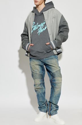 Balmain Sweatshirt With Printed Logo, Mens, Grey