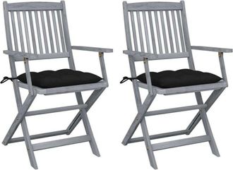 vidaXL Vidaxl - Sillas De Jard&iacute;n Plegables 2 Uds Cojines Madera Maciza Acacia