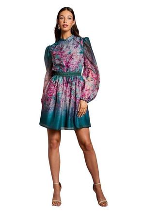 Coast Floral Print Organza Mini Dress in Teal at Nordstrom, Size 4