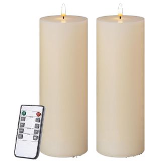 OEM Bougie Led - 10 X 30 Cm - Estanque Ip65 - Efecto Llama Vacilante - Con Mando A Distancia Y Temporizador - 2 Unidades